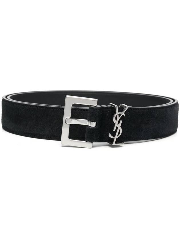 Logo Suede Leather Belt Black - SAINT LAURENT - BALAAN 2