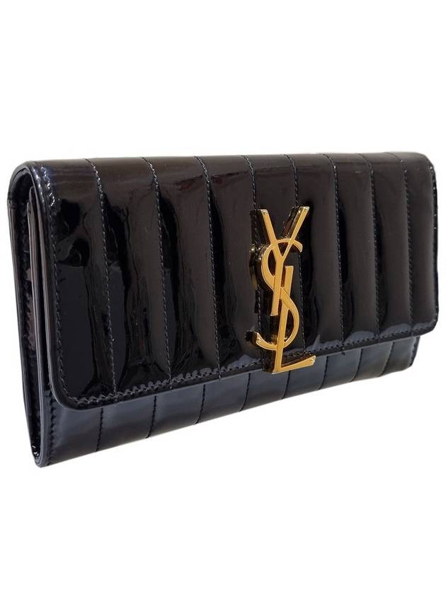 Women s 539972 Vicky black patent gold logo long wallet - SAINT LAURENT - BALAAN 2