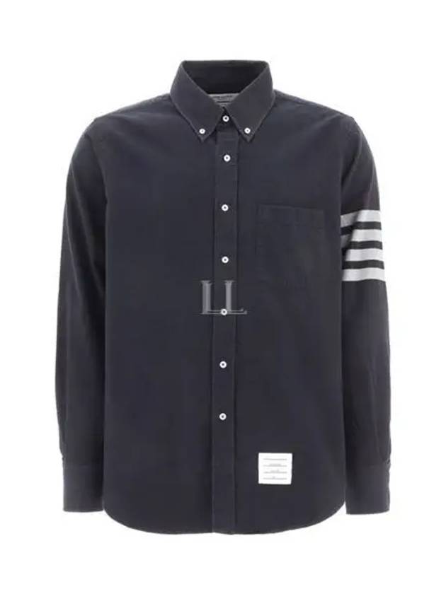 Men's Diagonal Solid Flannel Long Sleeve Shirt Navy - THOM BROWNE - BALAAN 2