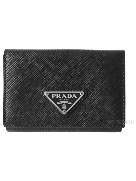 Triangular Logo Saffiano Small Bicycle Wallet Black - PRADA - BALAAN 2