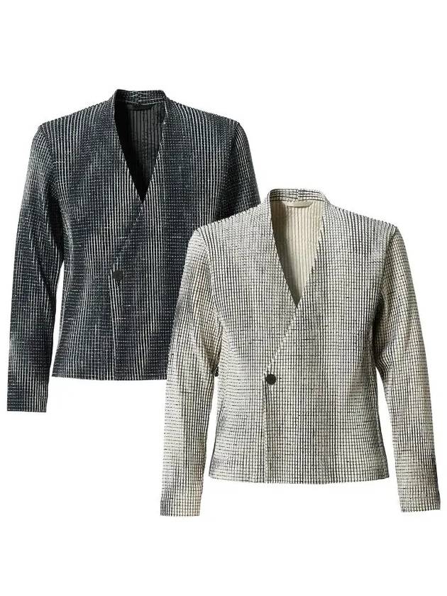 Homme plissé checked nocollar jacket JD195 - ISSEY MIYAKE - BALAAN 1