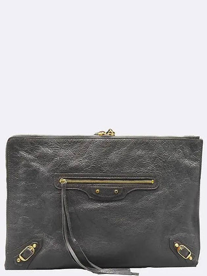 362967 Gray leather classic motor gold zip up decoration clutch bag - BALENCIAGA - BALAAN 2