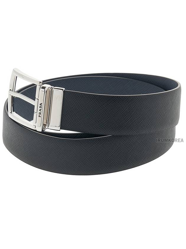 Saffiano Leather Reversible Belt Black Baltic Blue - PRADA - BALAAN 3