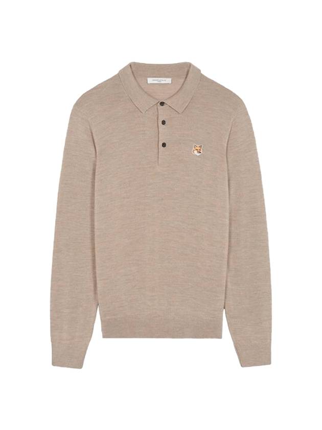 Fox Head Patch Polo Knit Top Beige Melange - MAISON KITSUNE - BALAAN 1