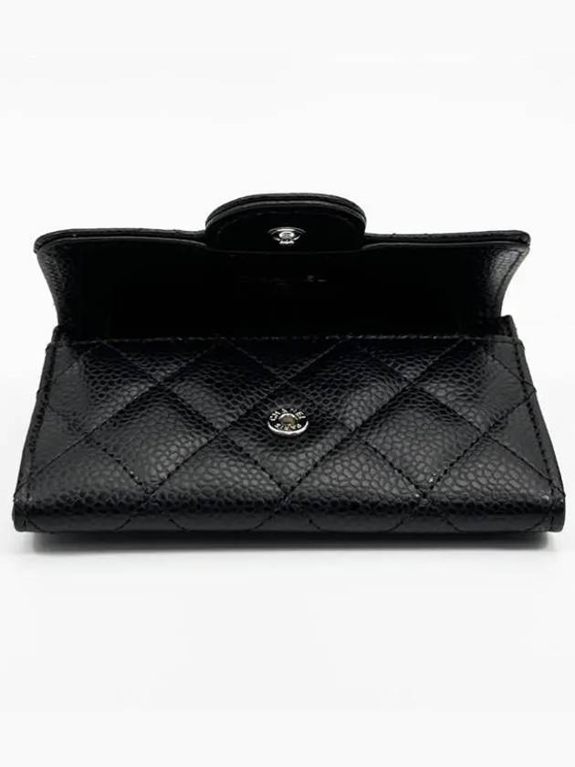 Classic Silver Logo Quilted Caviar Card Wallet Black - CHANEL - BALAAN 5