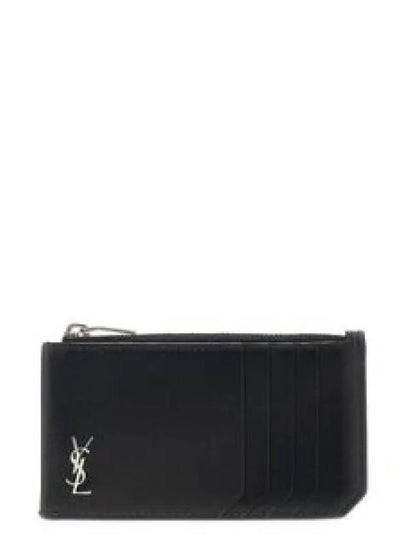 Tiny Cassandre Fragments Silver Hardware Leather Zipper Card Wallet Black - SAINT LAURENT - BALAAN 2