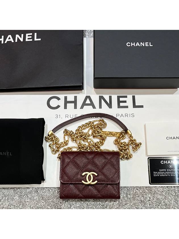 Caviar CC logo gold chain card wallet burgundy - CHANEL - BALAAN 2