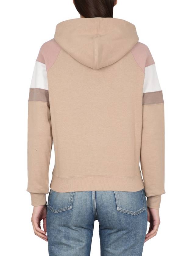 Front Logo Cotton Hoodie Beige - SAINT LAURENT - BALAAN 4