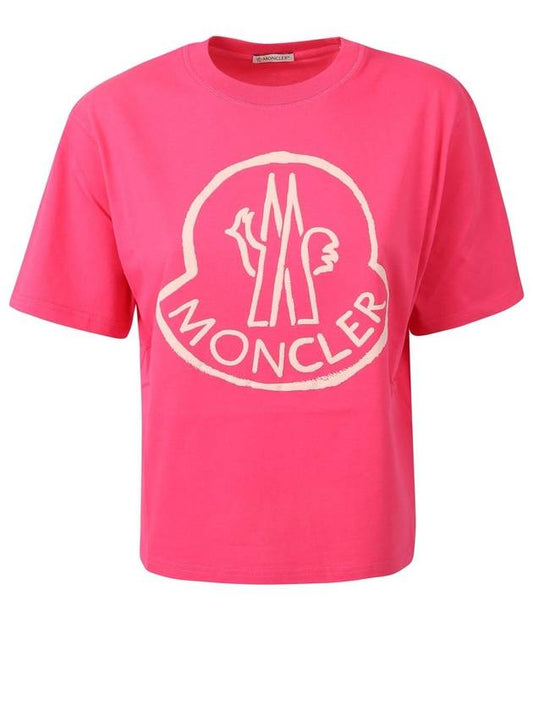 Big Logo Lettering Print Cropped Short Sleeve T-Shirt Pink - MONCLER - BALAAN 1