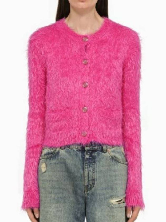 Women's Brushed Mohair Wool Cardigan Pink - GUCCI - BALAAN.