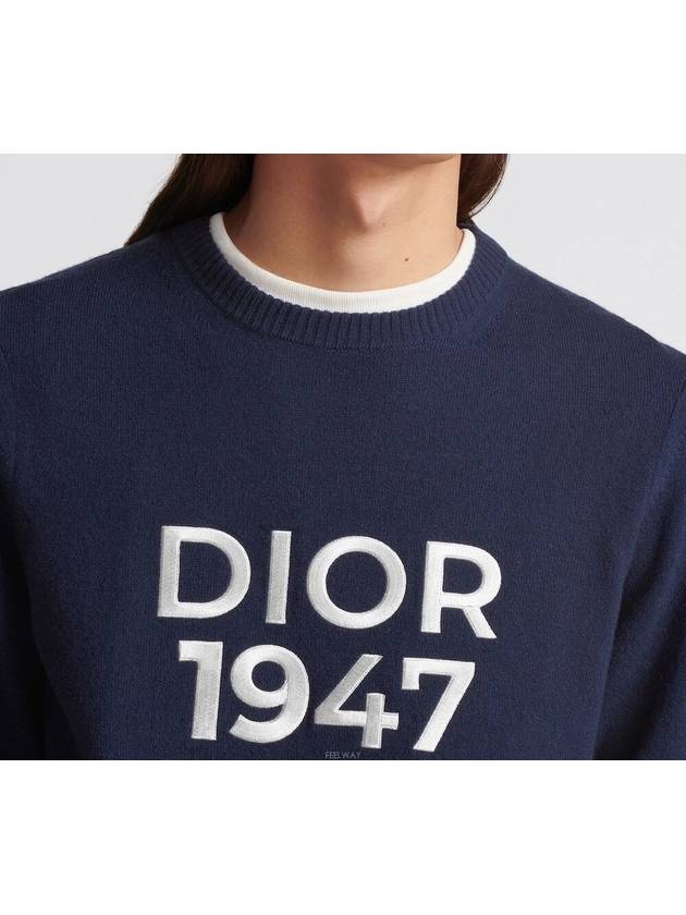 Wool Cashmere Crew Neck Knit Top Navy - DIOR - BALAAN 3