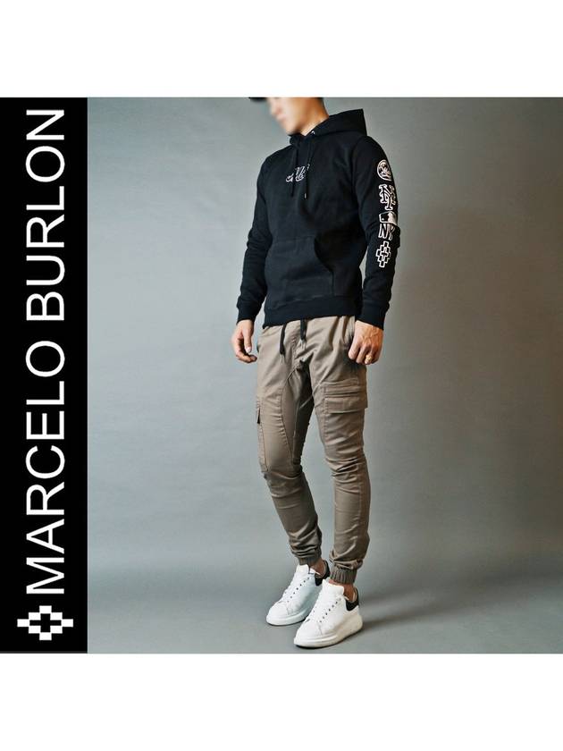 Men's NY Mats Wappen Cotton Hoodie Black - MARCELO BURLON - BALAAN 1