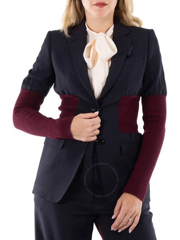 Burberry Navy Black Anika Panel Detail Wool Tailored Blazer, Brand Size 8 (US Size 6) - BURBERRY - BALAAN 1