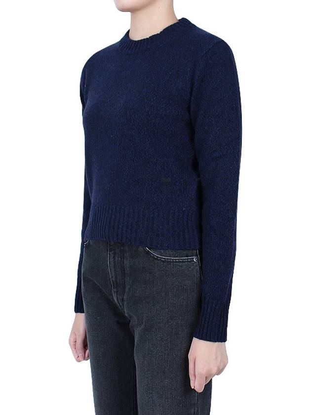 Heart Logo Cashmere Knit Top Navy - AMI - BALAAN 4