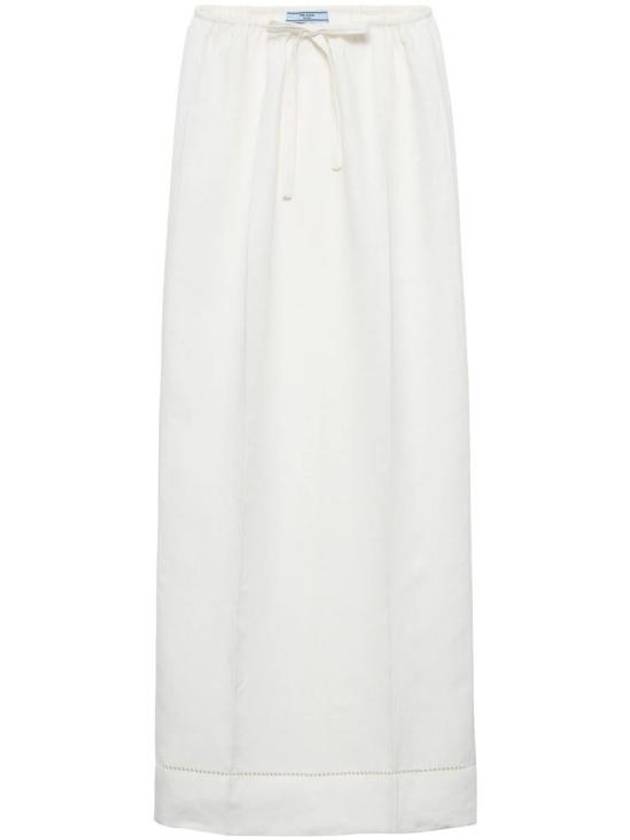 Embroidered Linen Maxi H Line Skirt Ivory - PRADA - BALAAN 1