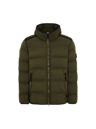 Seamless Logo Nylon Hooded Down Jacket Olive - STONE ISLAND - BALAAN 2