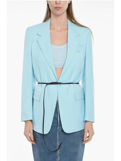 Belted Wool Blazer Jacket Light Blue - BOTTEGA VENETA - BALAAN 2