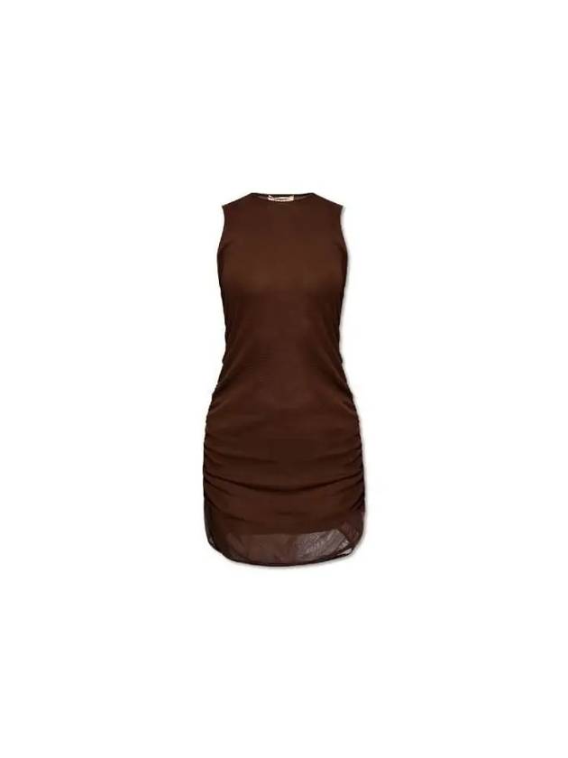 Sleeveless Tulle Short Dress Brown - SAINT LAURENT - BALAAN 2