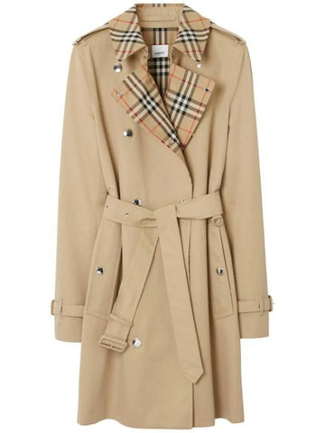 Check Trim Gabardine Trench Coat Honey - BURBERRY - BALAAN 1