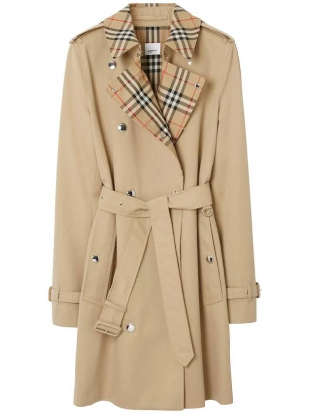 Check Trim Gabardine Trench Coat Honey - BURBERRY - BALAAN 1