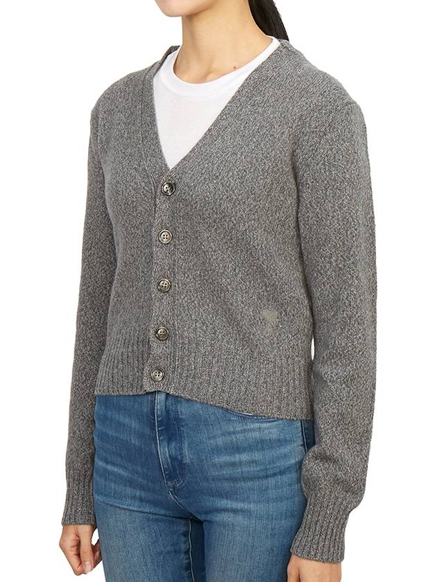 Embroidered Heart Logo Cashmere Cardigan Heather Grey - AMI - BALAAN 3