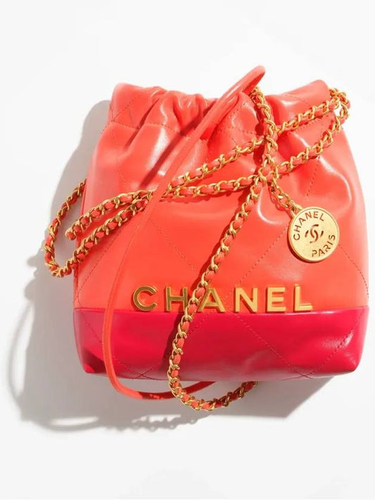 22 Mini Handbag Two Bag Shiny Calfskin Dark Orange Red Gold AS3980 B16647 NY222 - CHANEL - BALAAN 1