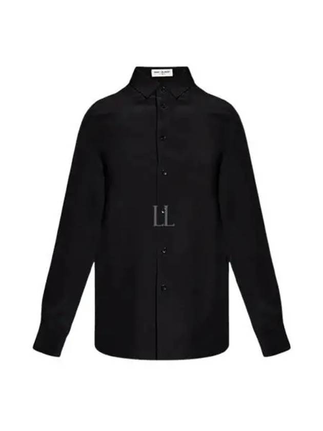 Basic Slim Fit Silk Shirt Black - SAINT LAURENT - BALAAN 2