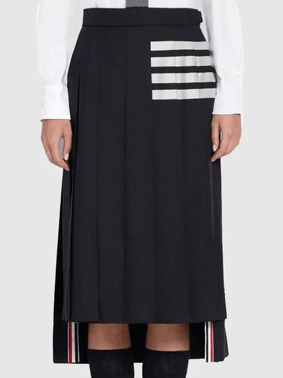 4 Bar Logo Plain Weave Wool Pleated Skirt Navy - THOM BROWNE - BALAAN 2