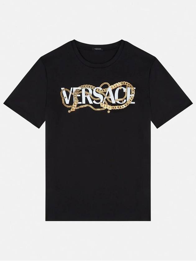 Gold Chain Logo Short Sleeve T-Shirt Black - VERSACE - BALAAN 2