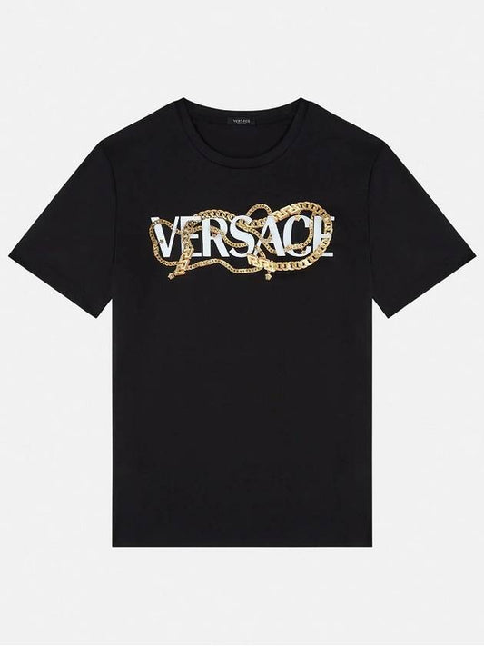 Gold Chain Logo Short Sleeve T-Shirt Black - VERSACE - BALAAN 2