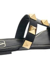 Women's Leather Roman Studded Flat Slippers Black - VALENTINO - BALAAN 3