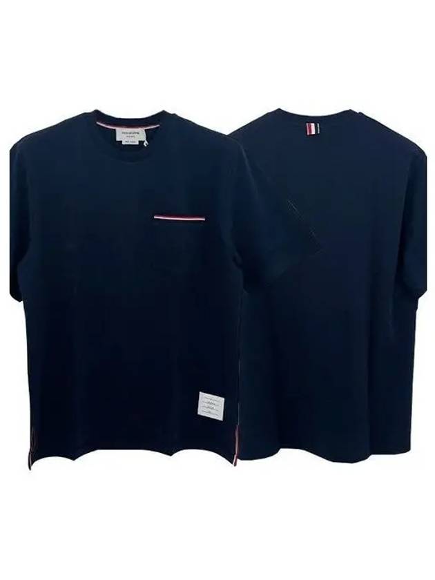 three stripe pocket short sleeve t shirt navy 1094477 - THOM BROWNE - BALAAN 1