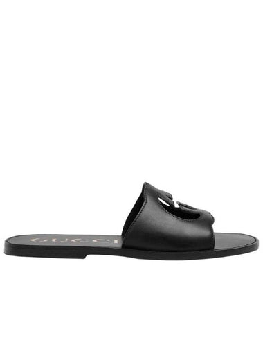 Interlocking G Cut Out Leather Slippers Black - GUCCI - BALAAN 1