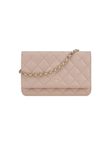 Classic Gold Harware Chain Grained Calfskin Cross Bag Pink Beige - CHANEL - BALAAN 1