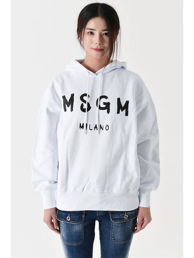 Brushed Logo Print Cotton Hoodie White - MSGM - BALAAN 2