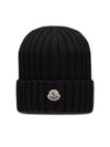 Logo Patch Wool Beanie Black - MONCLER - BALAAN 2