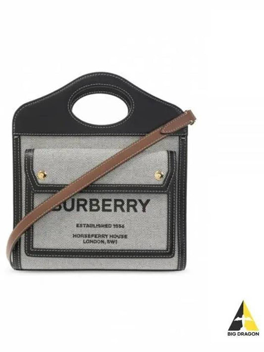 Mini Tri-tone Cotton Canvas and Leather Pocket Crossbody Bag Black Tan - BURBERRY - BALAAN 2