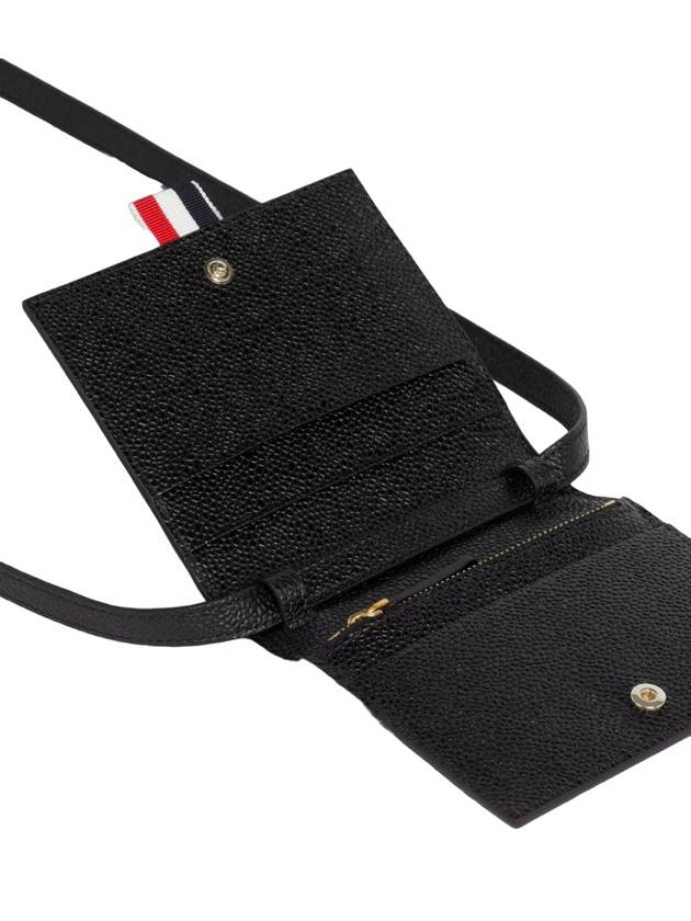 Pebble Calfskin Leather Card Holder With Strap Black - THOM BROWNE - BALAAN 4