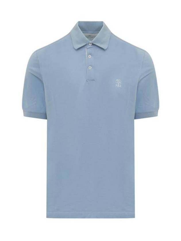 Logo Cotton Polo Shirt Blue - BRUNELLO CUCINELLI - BALAAN 1