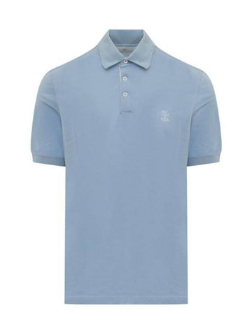 Logo Cotton Polo Shirt Blue - BRUNELLO CUCINELLI - BALAAN 1