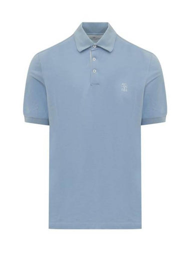 Logo Cotton Polo Shirt Blue - BRUNELLO CUCINELLI - BALAAN 1