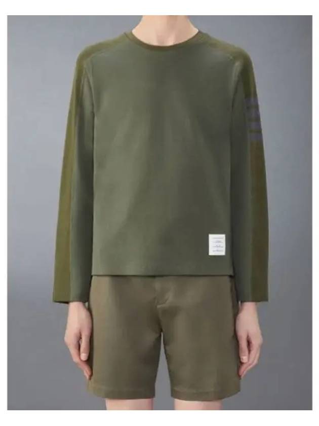 4-Bar Striped Cotton Long Sleeve T-Shirt Green - THOM BROWNE - BALAAN 2