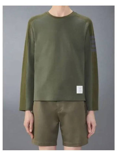 4-Bar Striped Cotton Long Sleeve T-Shirt Green - THOM BROWNE - BALAAN 2