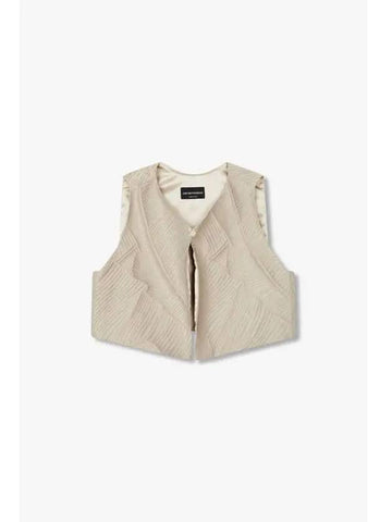 Women s Textured Crop Vest Beige - EMPORIO ARMANI - BALAAN 1