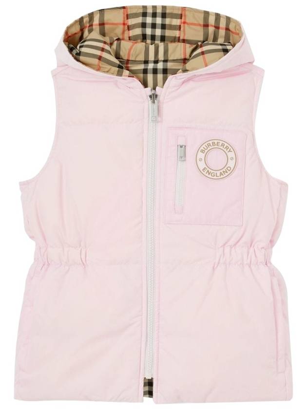 Kids Check Reversible Hooded Padded Vest Pink - BURBERRY - BALAAN 1