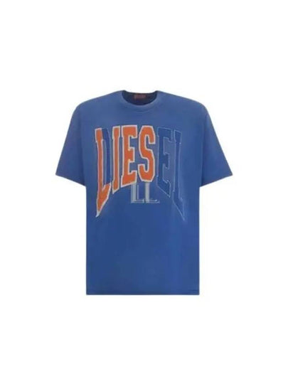 T Wash N Oversized Lies Logo Short Sleeve T-Shirt Blue - DIESEL - BALAAN 2