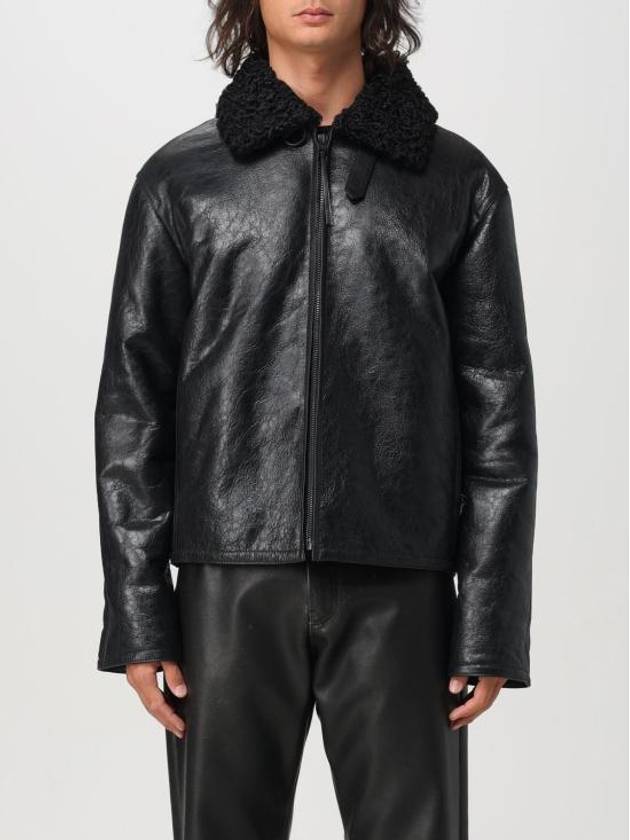 Shearling Collar Leather Jacket Black - ACNE STUDIOS - BALAAN 2