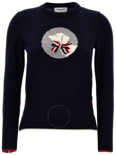 Hector Bow Virgin Wool Knit Top Navy - THOM BROWNE - BALAAN 2