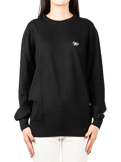 Tricolor Fox Patch Classic Round Neck Knit Top Black - MAISON KITSUNE - BALAAN 2