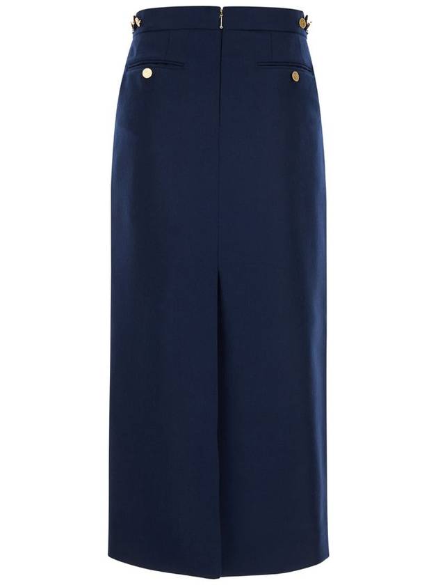 Side tab solid wool twill midi H line skirt blue - THOM BROWNE - BALAAN 3